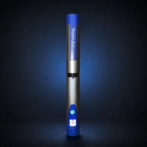 Biopen Flexi reusable pen on a dark navy studio background.