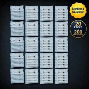 Twenty 10-packs of Munan sterilized and siliconized 3 mL cartridges, 200 cartridges total