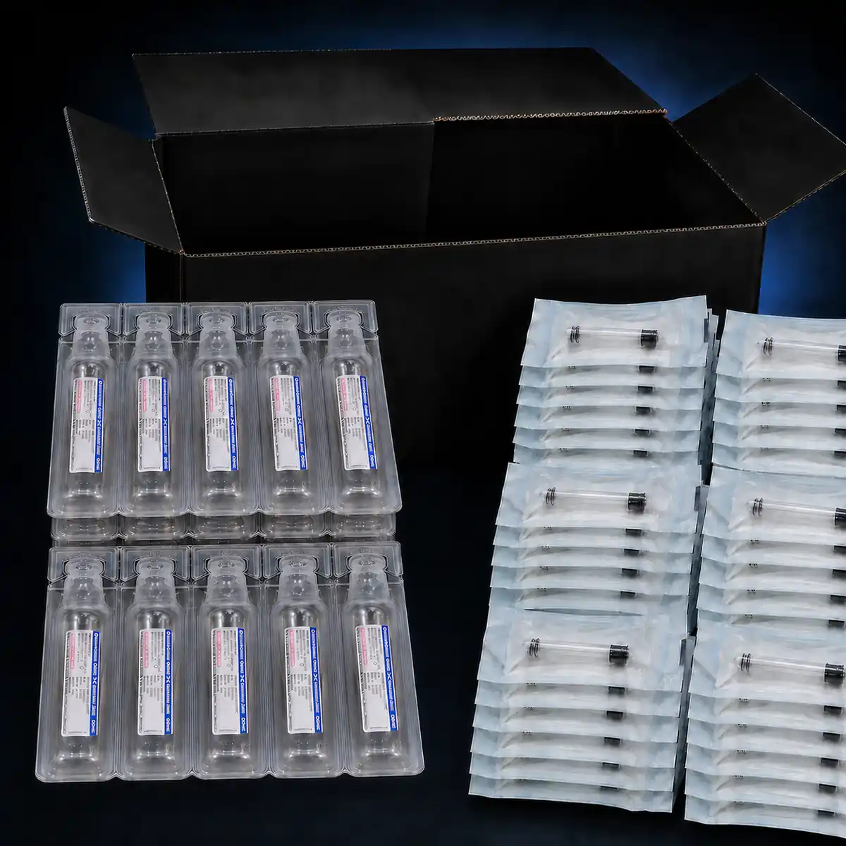 Home 8 Bulk Genetek bacteriostatic water packs and Munan sterilized and siliconized 3 mL cartridge packs